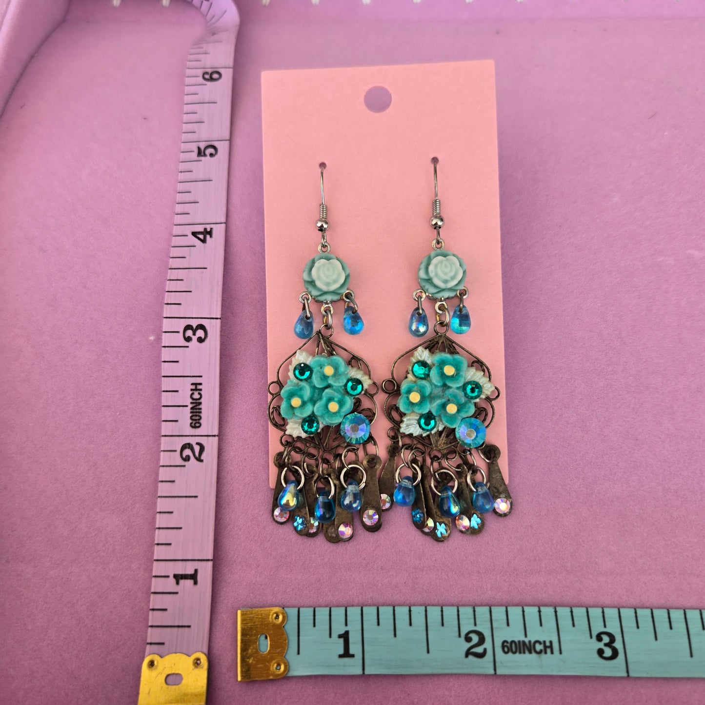 Ethereal Romance | Blue | Earrings | Roses Amidst Hydrangea Blooms