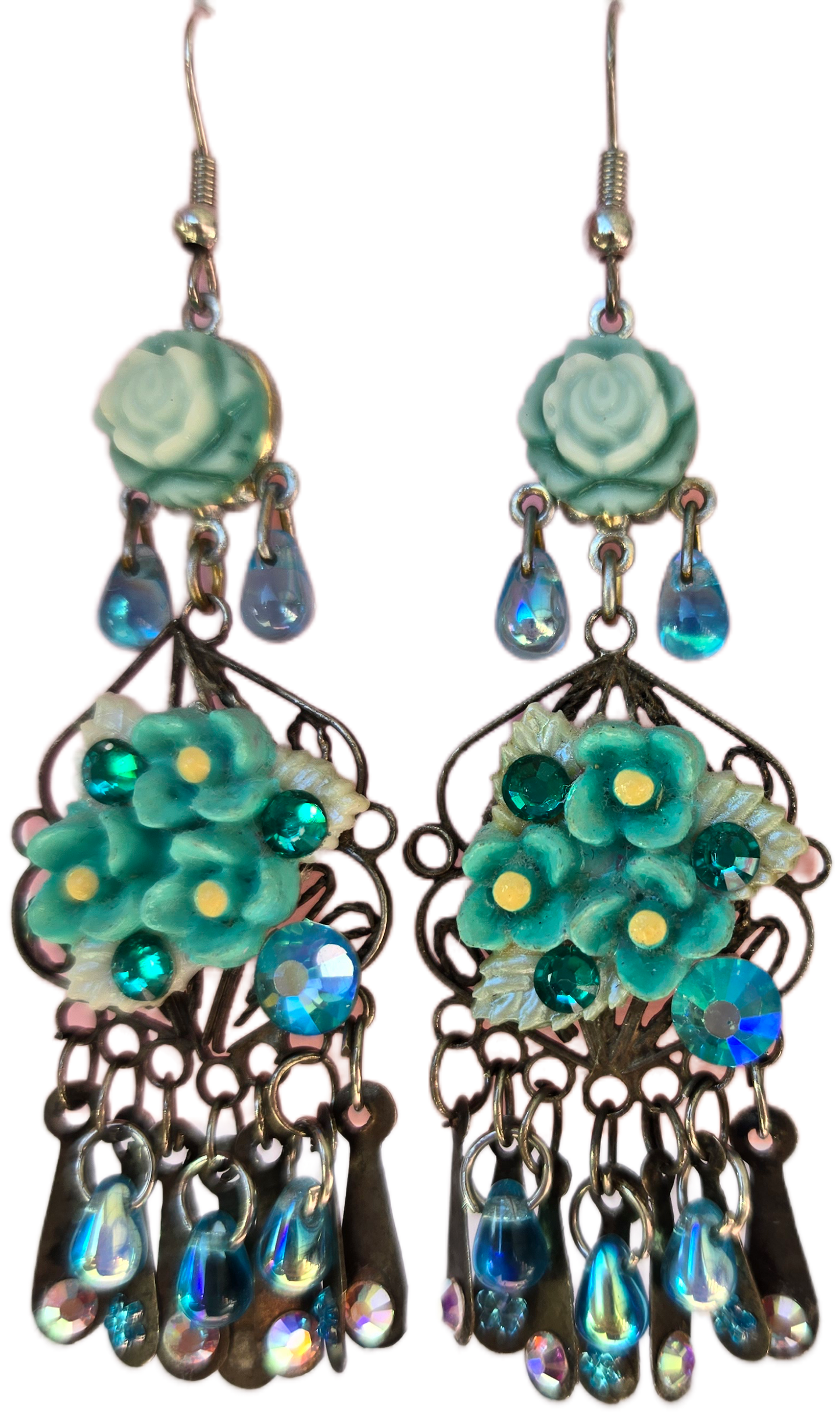 Ethereal Romance | Blue | Earrings | Roses Amidst Hydrangea Blooms