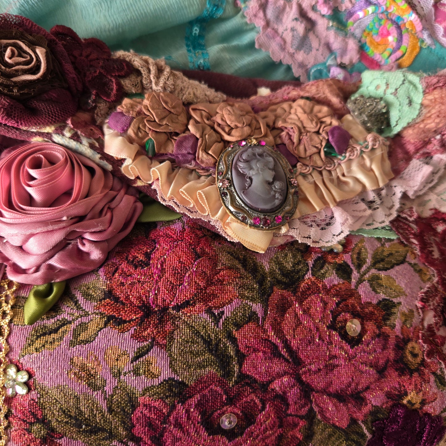 Vintage Glamour | Aubergine | Bag | 1920s Style Tapestry and Antique Textiles