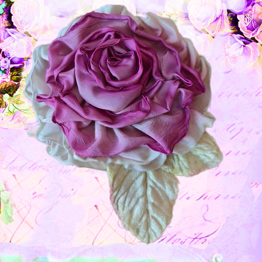 Ethereal Romance | Lavender | Brooch | Handmade Vintage French Ombre Ribbon Rose Pin