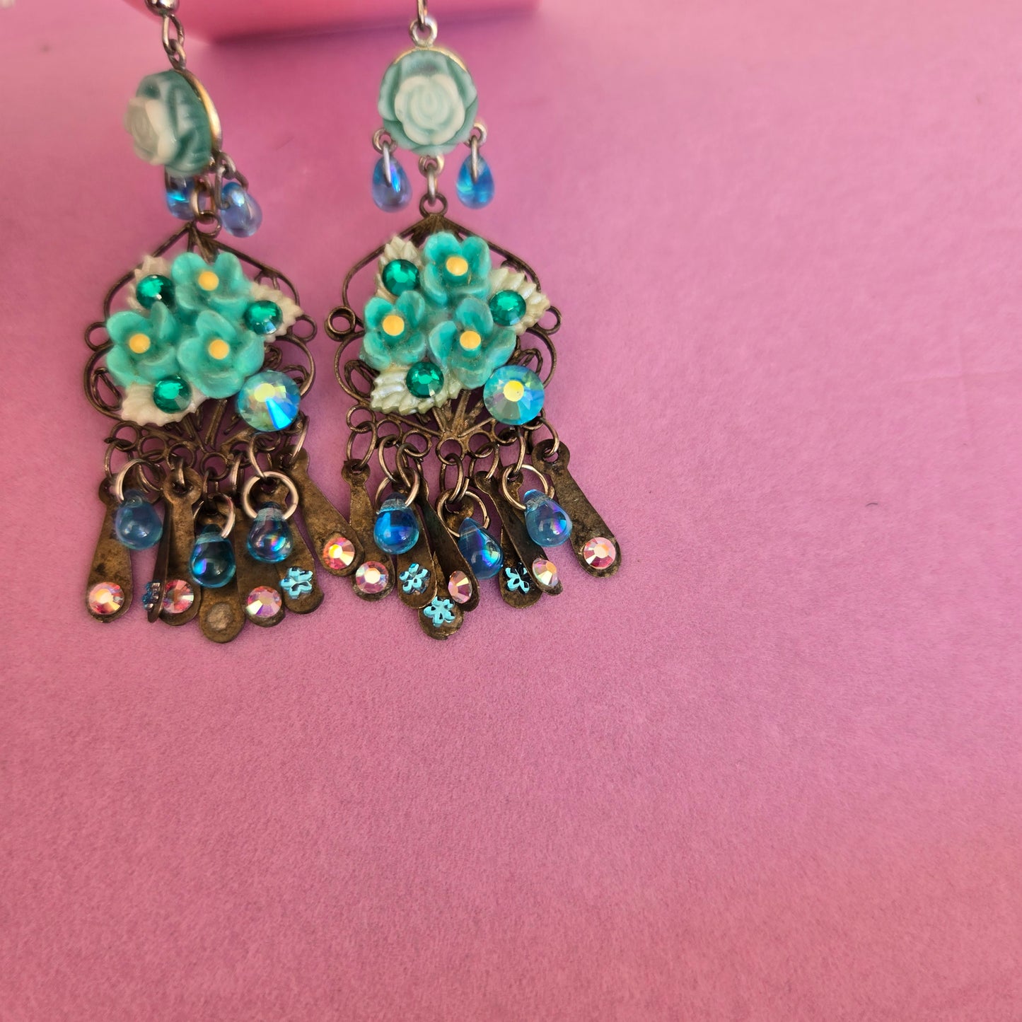 Ethereal Romance | Blue | Earrings | Roses Amidst Hydrangea Blooms