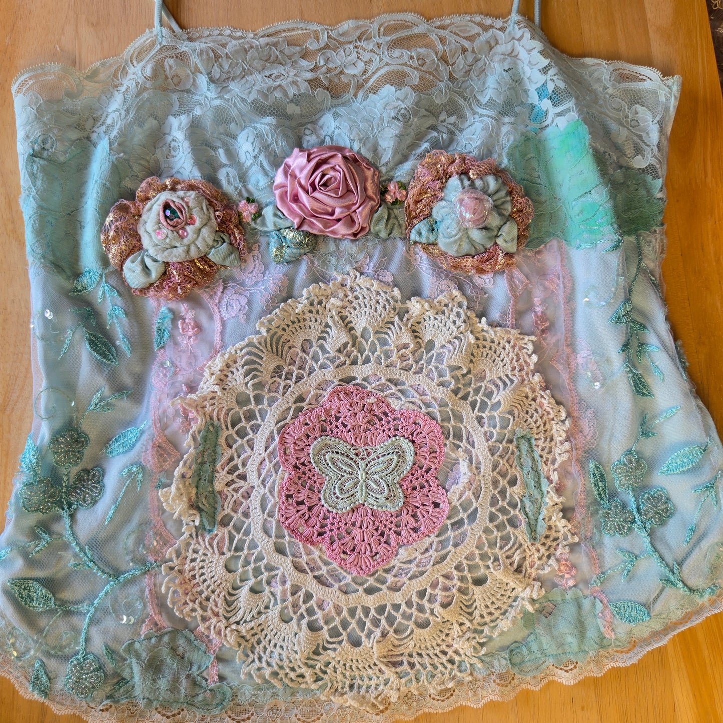 Ethereal Romance | Blue | Blouse | "Butterfly Garden" Vintage Lace | Size Small